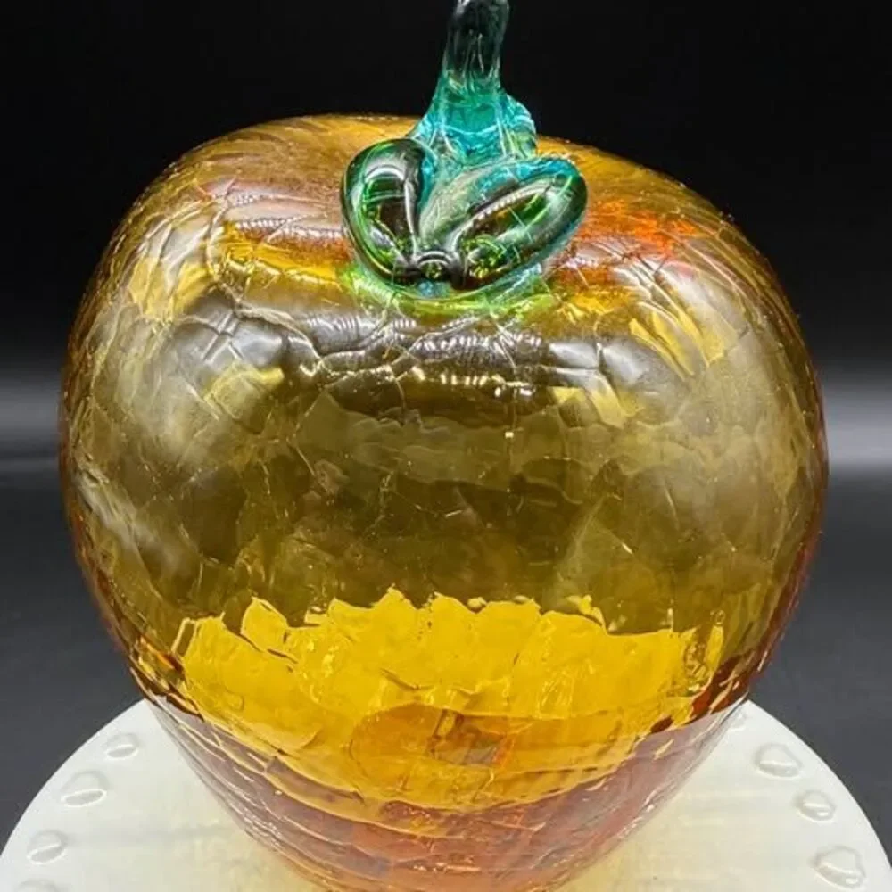 Vintage Amber Crackle Glass Apple Decor